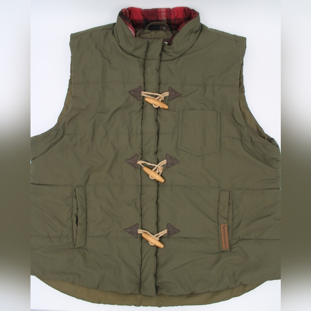 Legendary Whitetails Men’s XXL Green Quilted Puffer Vest Full Zip Snap Pockets